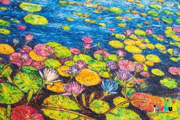 Water Lillies, in oils, "Bright Blue" (framed)